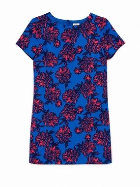 J. Crew Royal Blue Shift Dress with Pink Floral Print